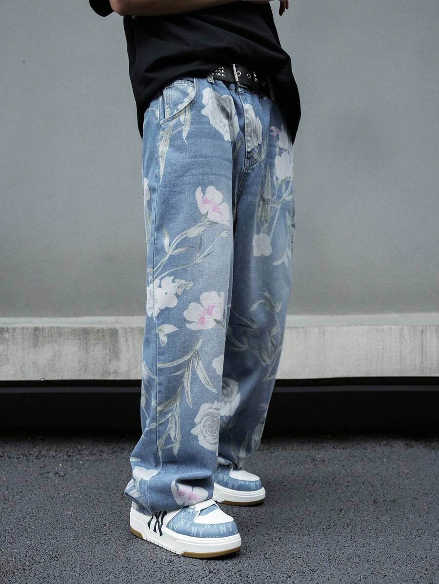 Pantalon ample simple à imprimé floral pour homme – Usage quotidien