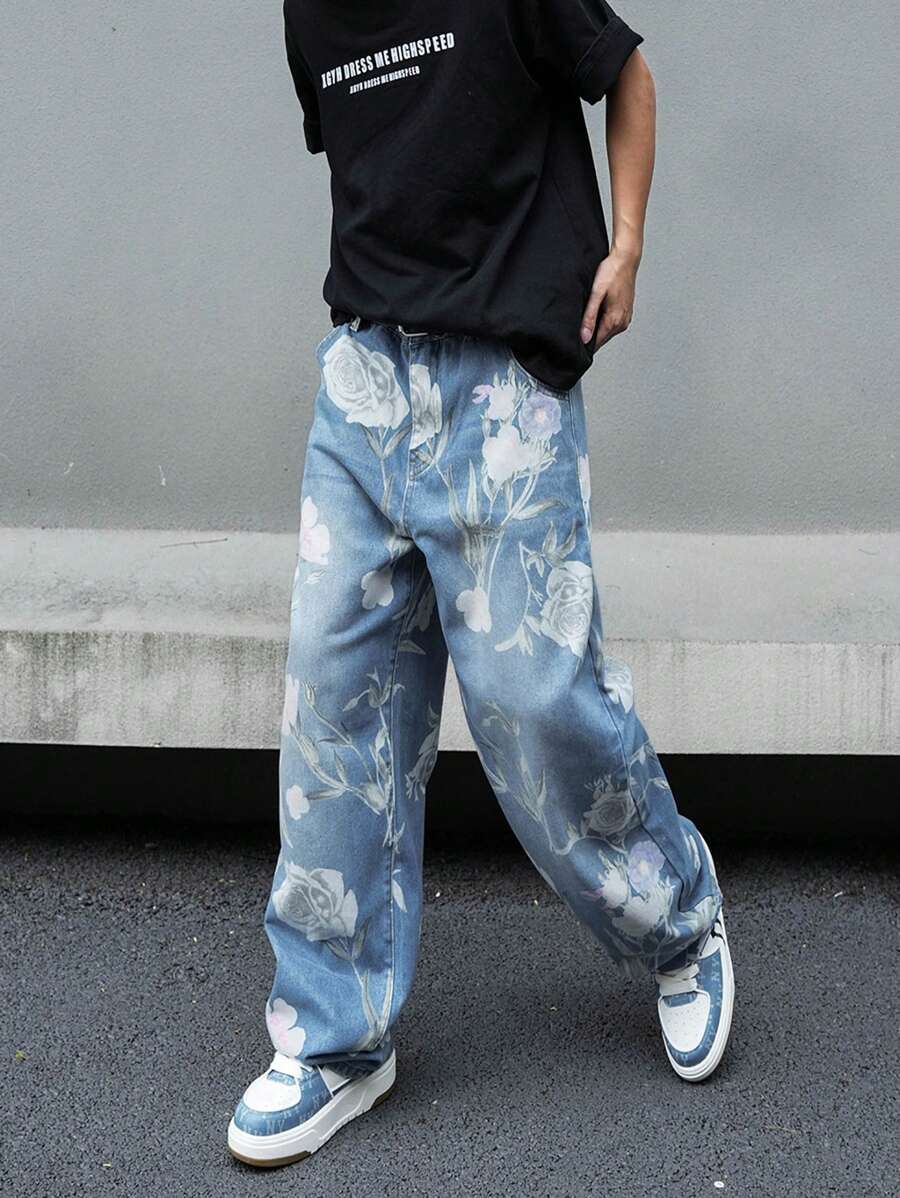 Pantalon ample simple à imprimé floral pour homme – Usage quotidien