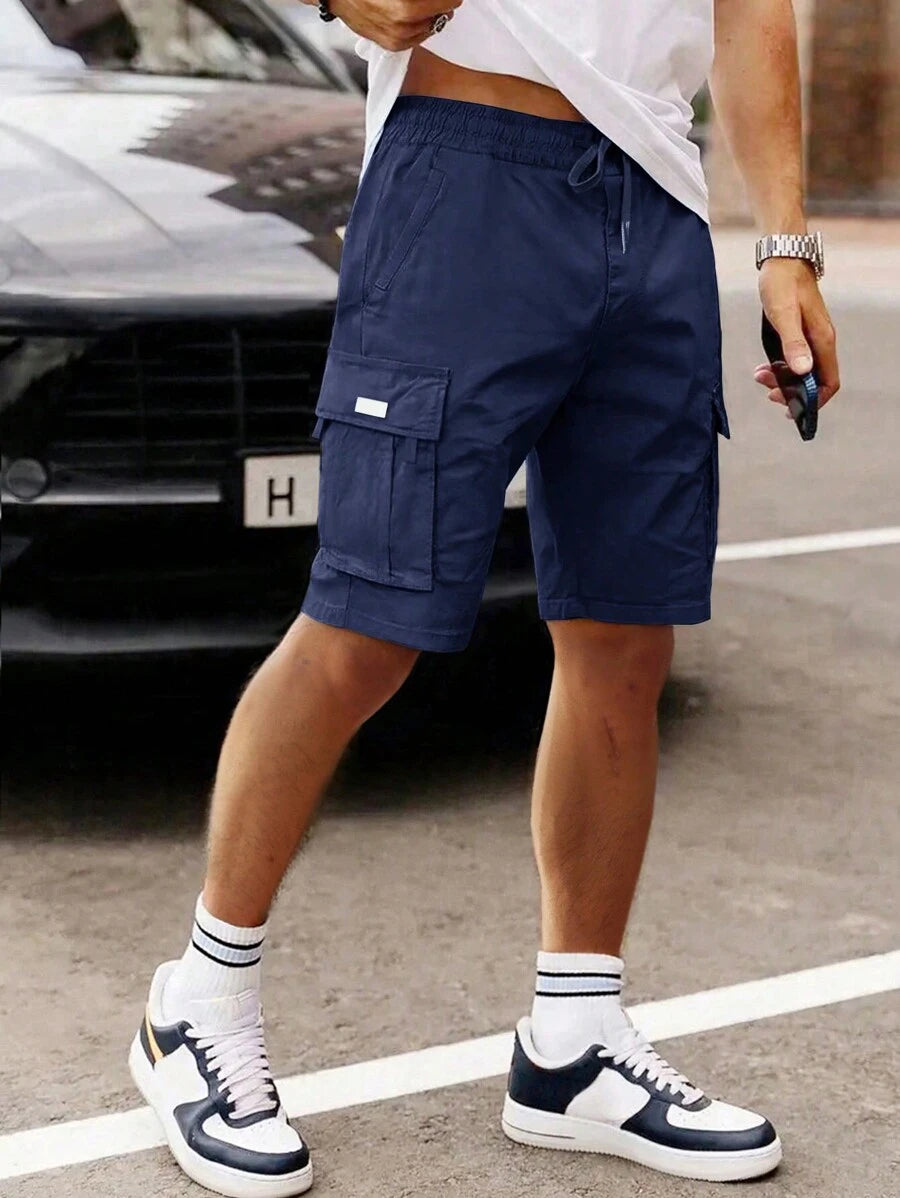 Shorts cargo pour hommes avec taille à cordon de serrage et poches latérales