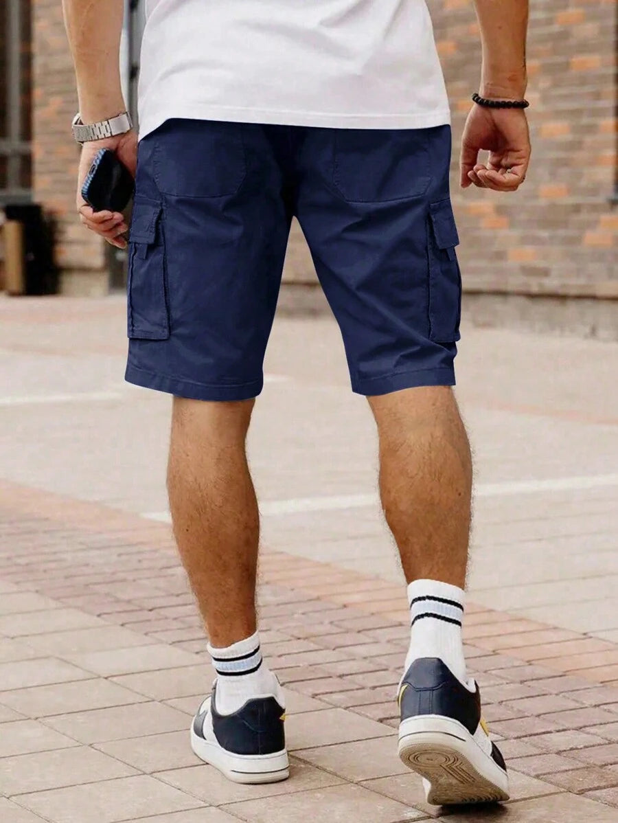 Shorts cargo pour hommes avec taille à cordon de serrage et poches latérales