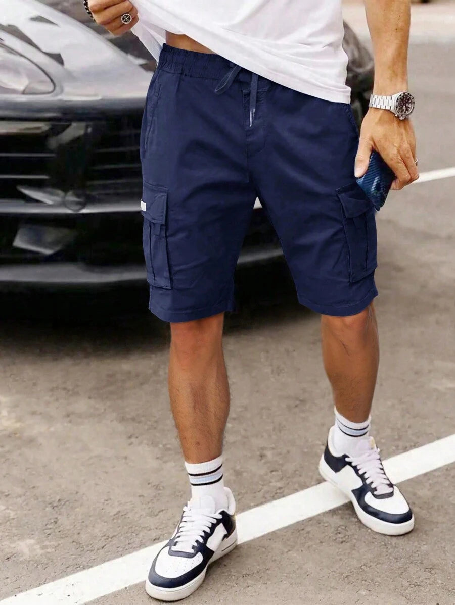 Shorts cargo pour hommes avec taille à cordon de serrage et poches latérales