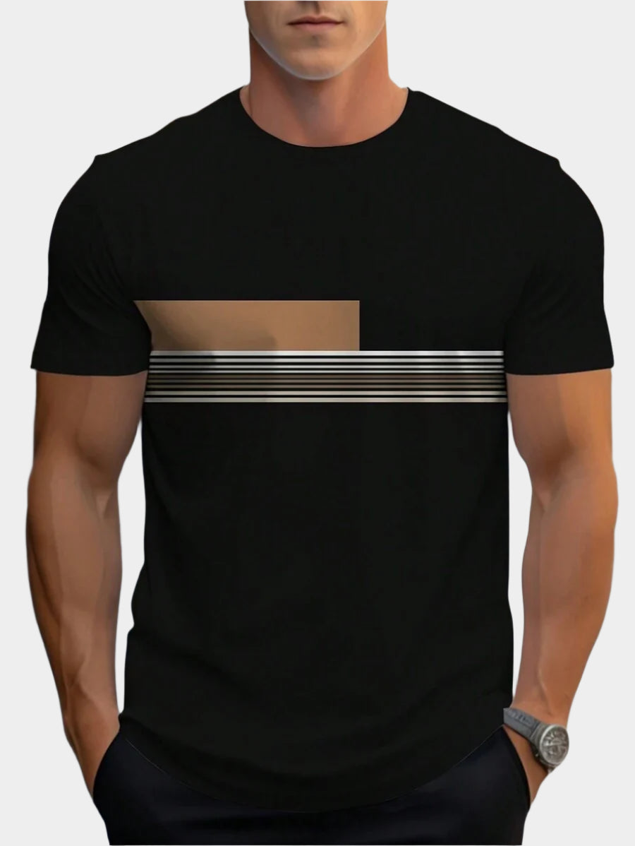 Chemise à col rond imprimée rayures style casual moderne été