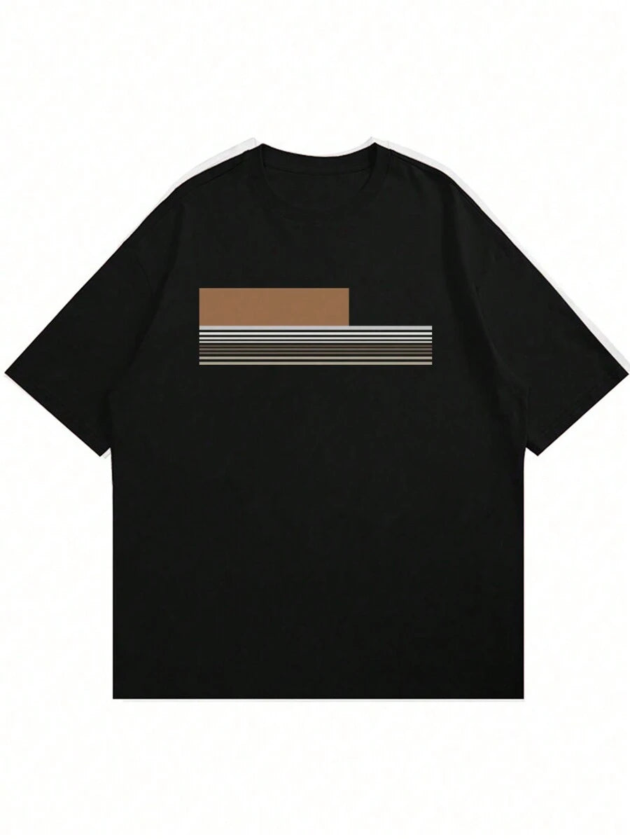 Chemise à col rond imprimée rayures style casual moderne été