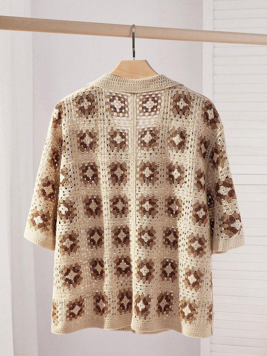 Chemises au crochet tendance homme col cubain été style vintage