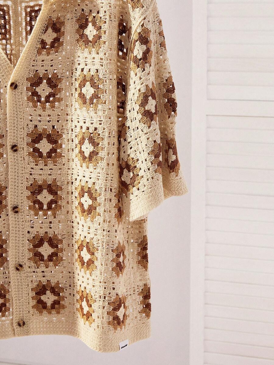 Chemises au crochet tendance homme col cubain été style vintage