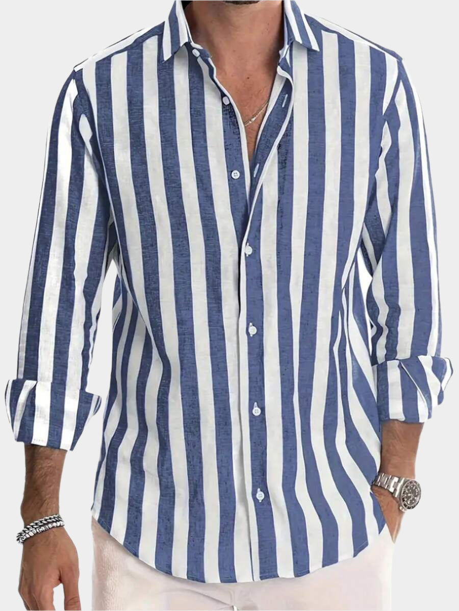 Chemise boutonnée en lin à rayures – Style décontracté pour homme