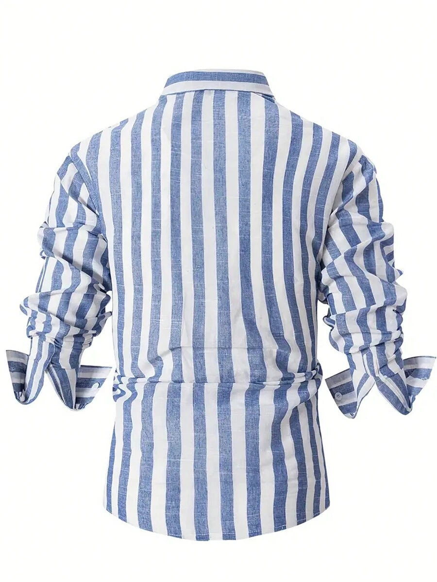 Chemise boutonnée en lin à rayures – Style décontracté pour homme