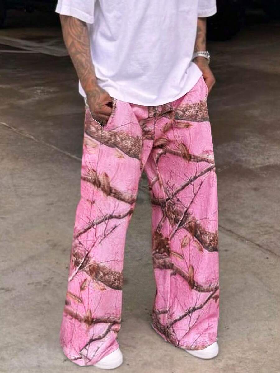Pantalon de survêtement coupe droite, décontracté et à imprimé intégral