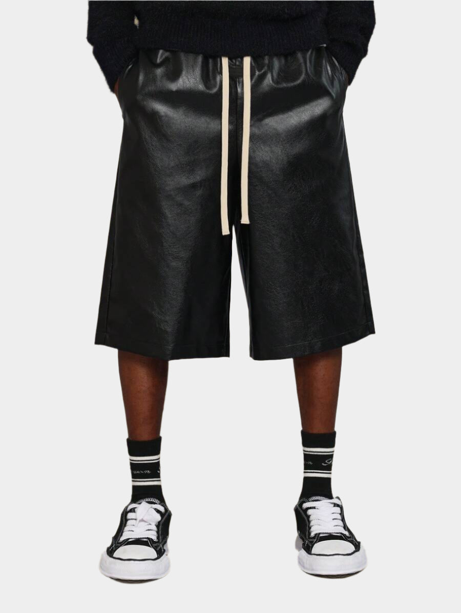 Bermuda large en similicuir avec cordon de serrage – Urban Athleisure pour homme