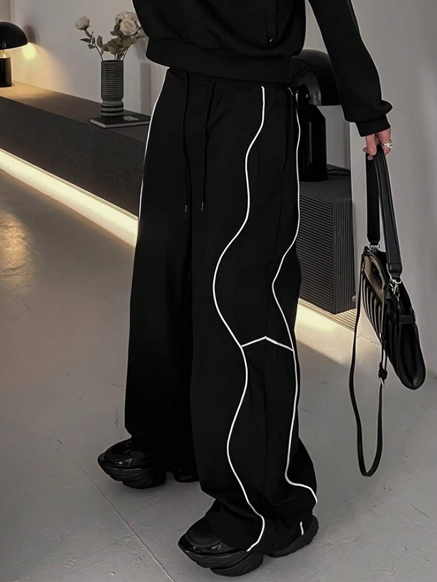 Pantalon de survêtement décontracté à bordure contrastée pour homme