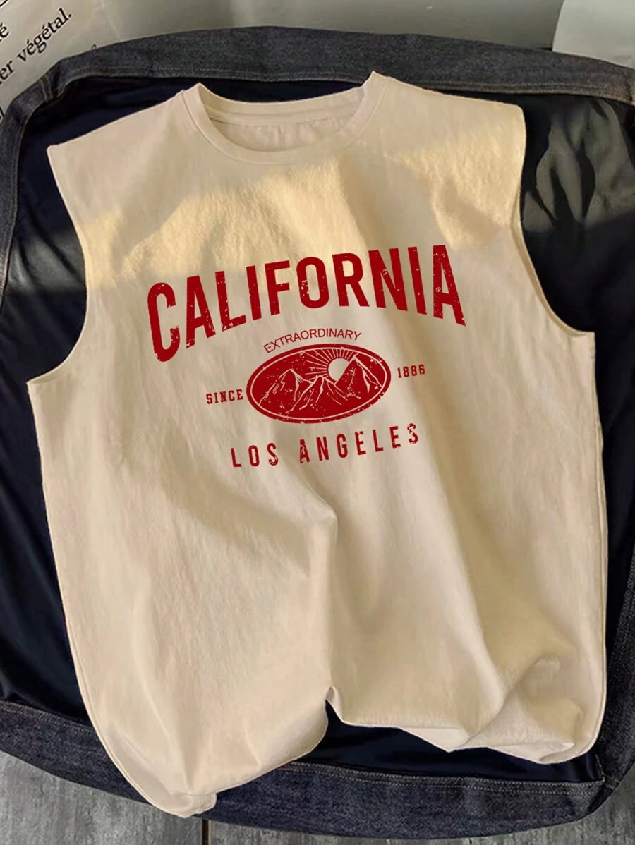 Chemise décontractée sans manches imprimée avec lettre graphique
