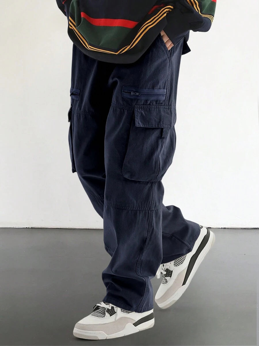 Pantalon cargo homme coupe ample avec poches rabat style décontracté
