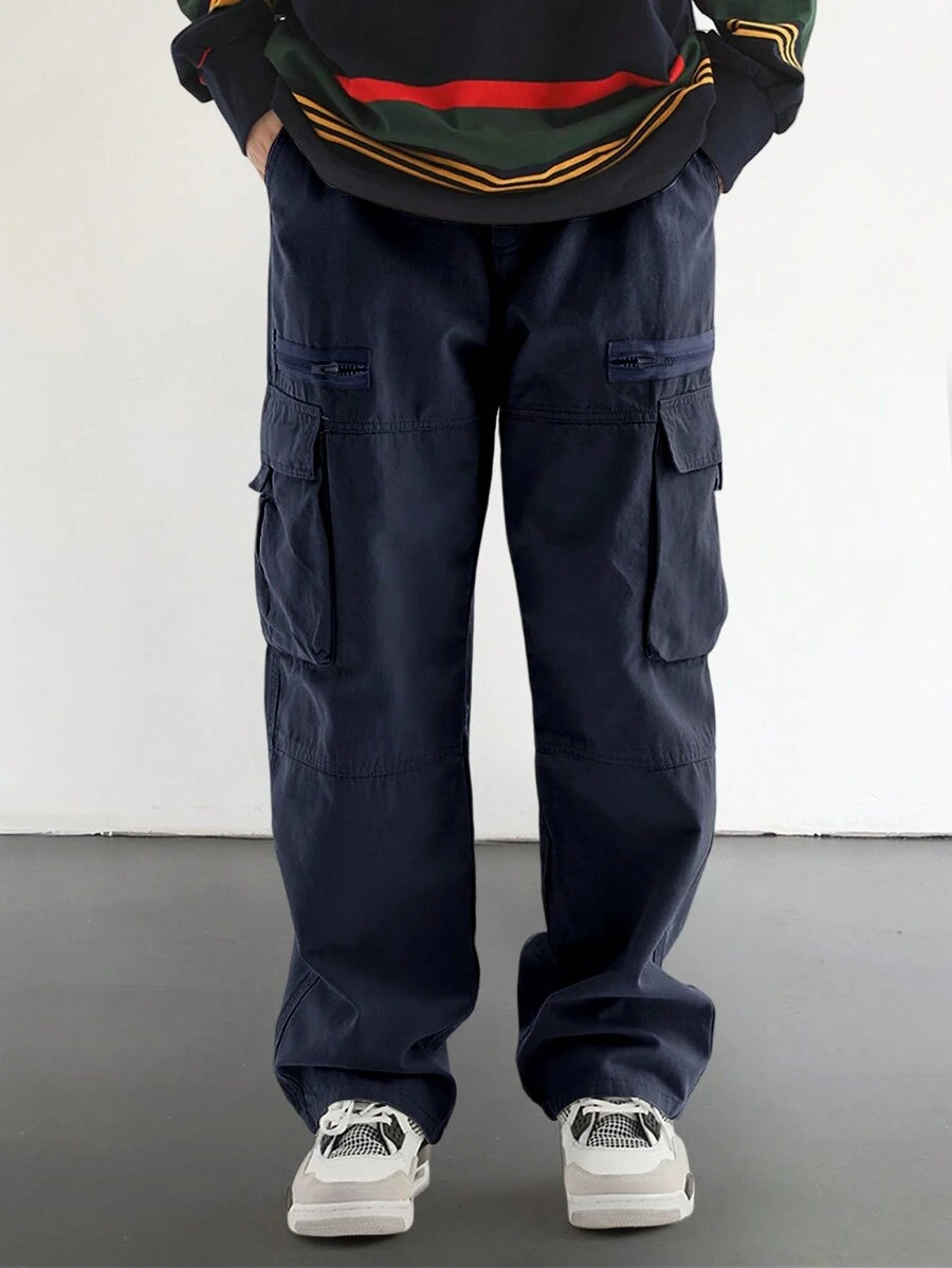 Pantalon cargo homme coupe ample avec poches rabat style décontracté