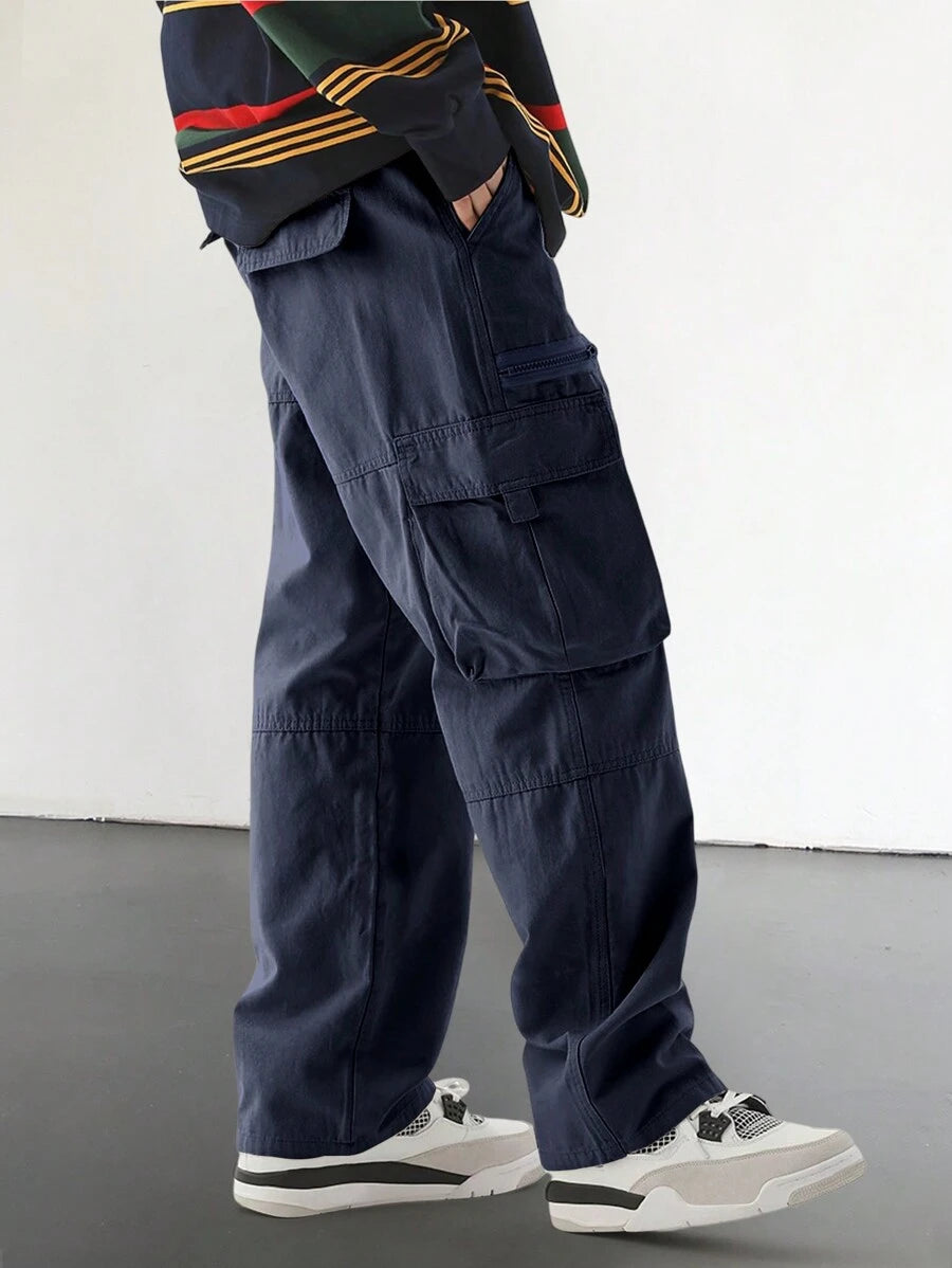 Pantalon cargo homme coupe ample avec poches rabat style décontracté
