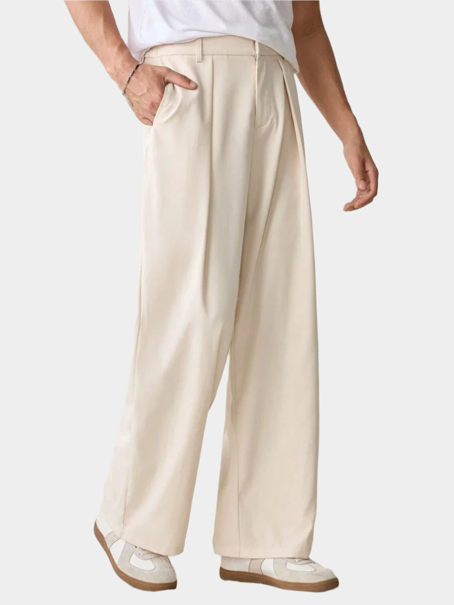 Pantalon décontracté à jambe droite et taille élastique pour homme, couleur unie