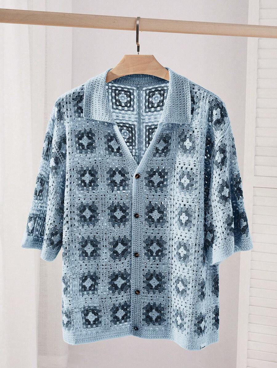 Chemises au crochet tendance homme col cubain été style vintage