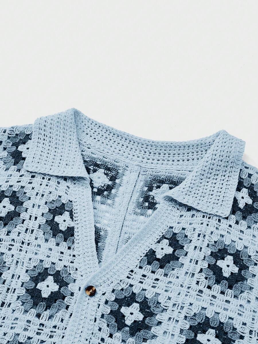 Chemises au crochet tendance homme col cubain été style vintage