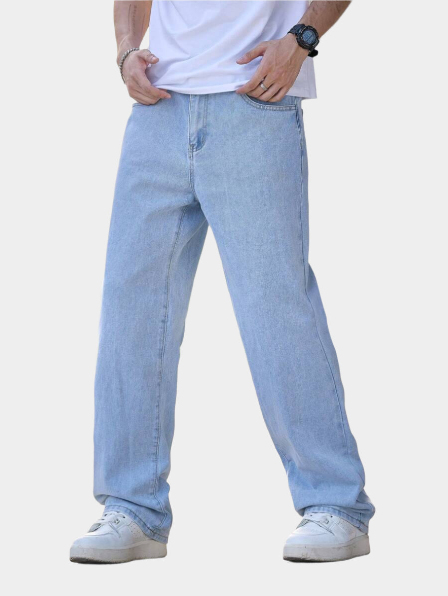 Jean droit délavé clair pour homme – Pantalon ample décontracté