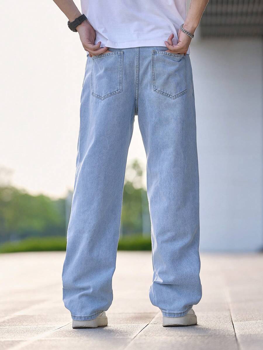 Jean droit délavé clair pour homme – Pantalon ample décontracté