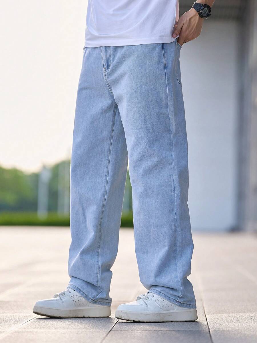 Jean droit délavé clair pour homme – Pantalon ample décontracté