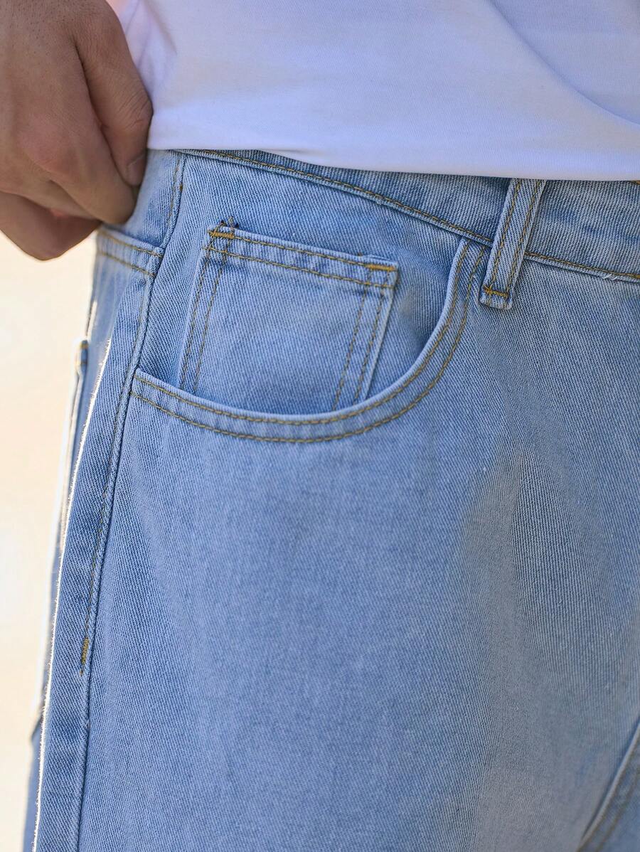 Jean droit délavé clair pour homme – Pantalon ample décontracté