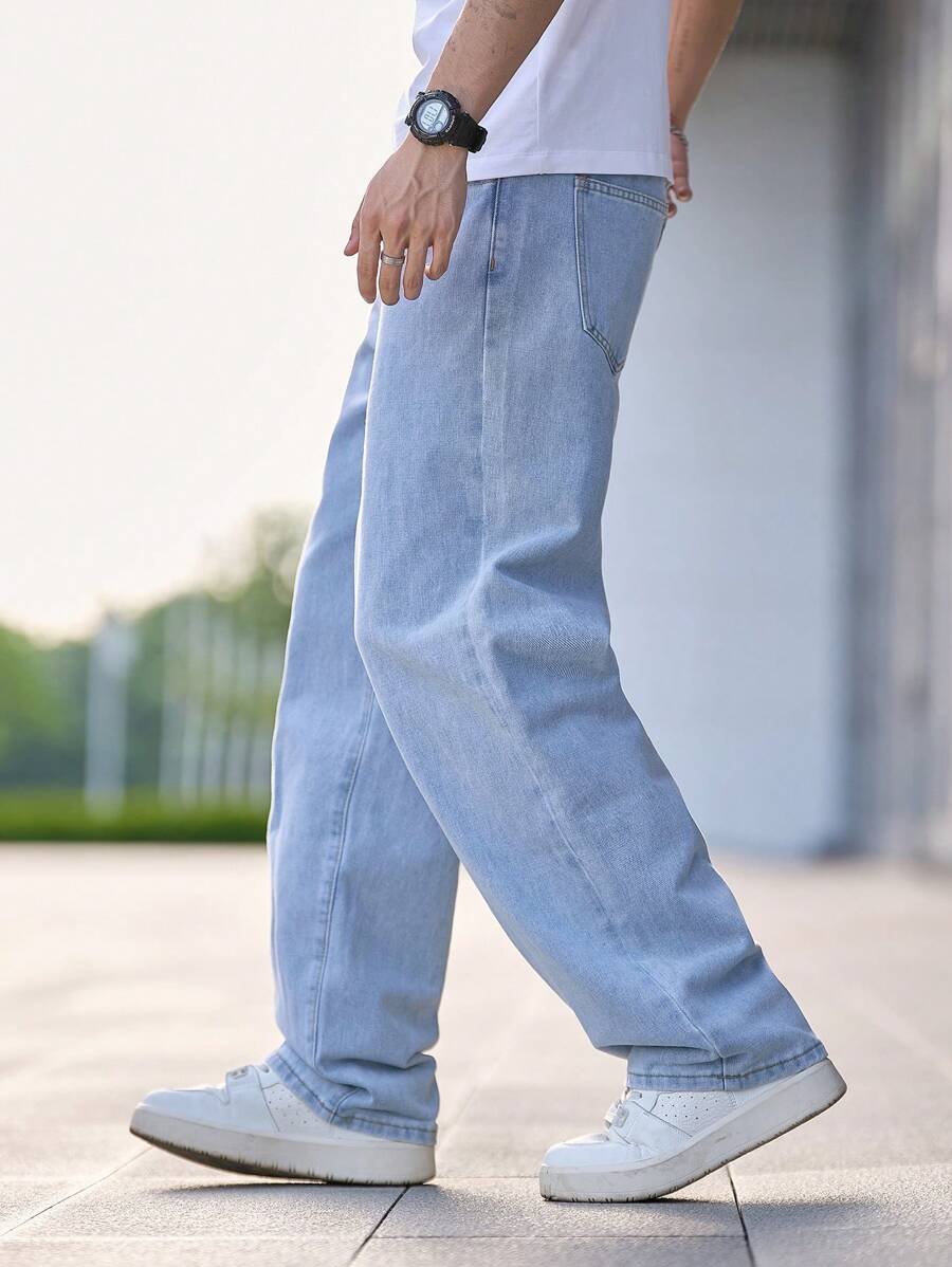 Jean droit délavé clair pour homme – Pantalon ample décontracté
