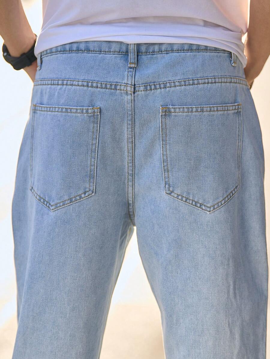 Jean droit délavé clair pour homme – Pantalon ample décontracté