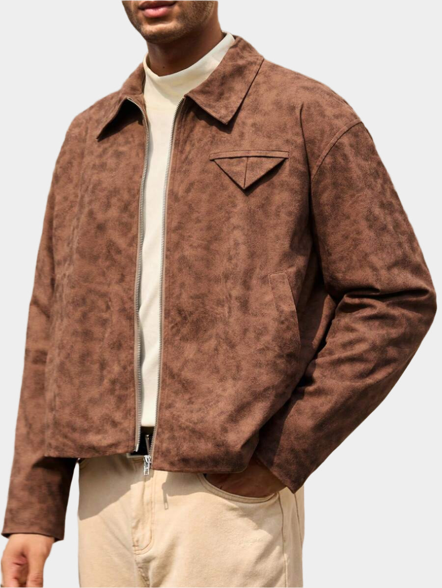 Veste en cuir décontractée à fermeture éclair – Vêtements d'extérieur élégants pour hommes