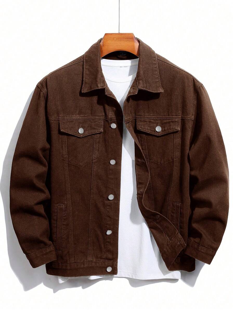 Chemise en jean décontractée à coupe ample et couleur unie pour homme