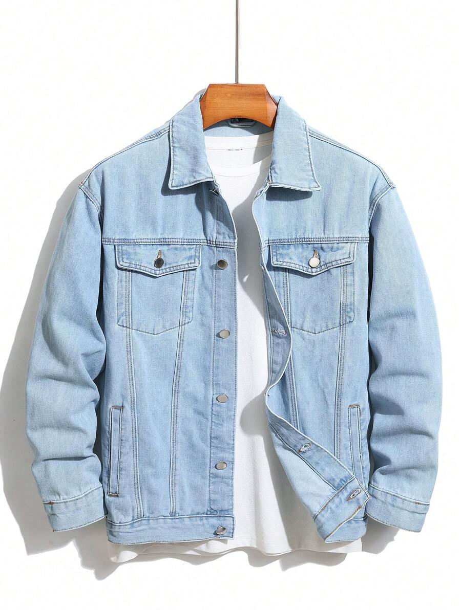 Chemise en jean décontractée à coupe ample et couleur unie pour homme