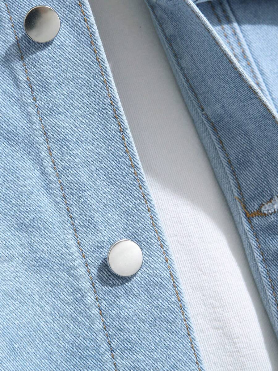 Chemise en jean décontractée à coupe ample et couleur unie pour homme