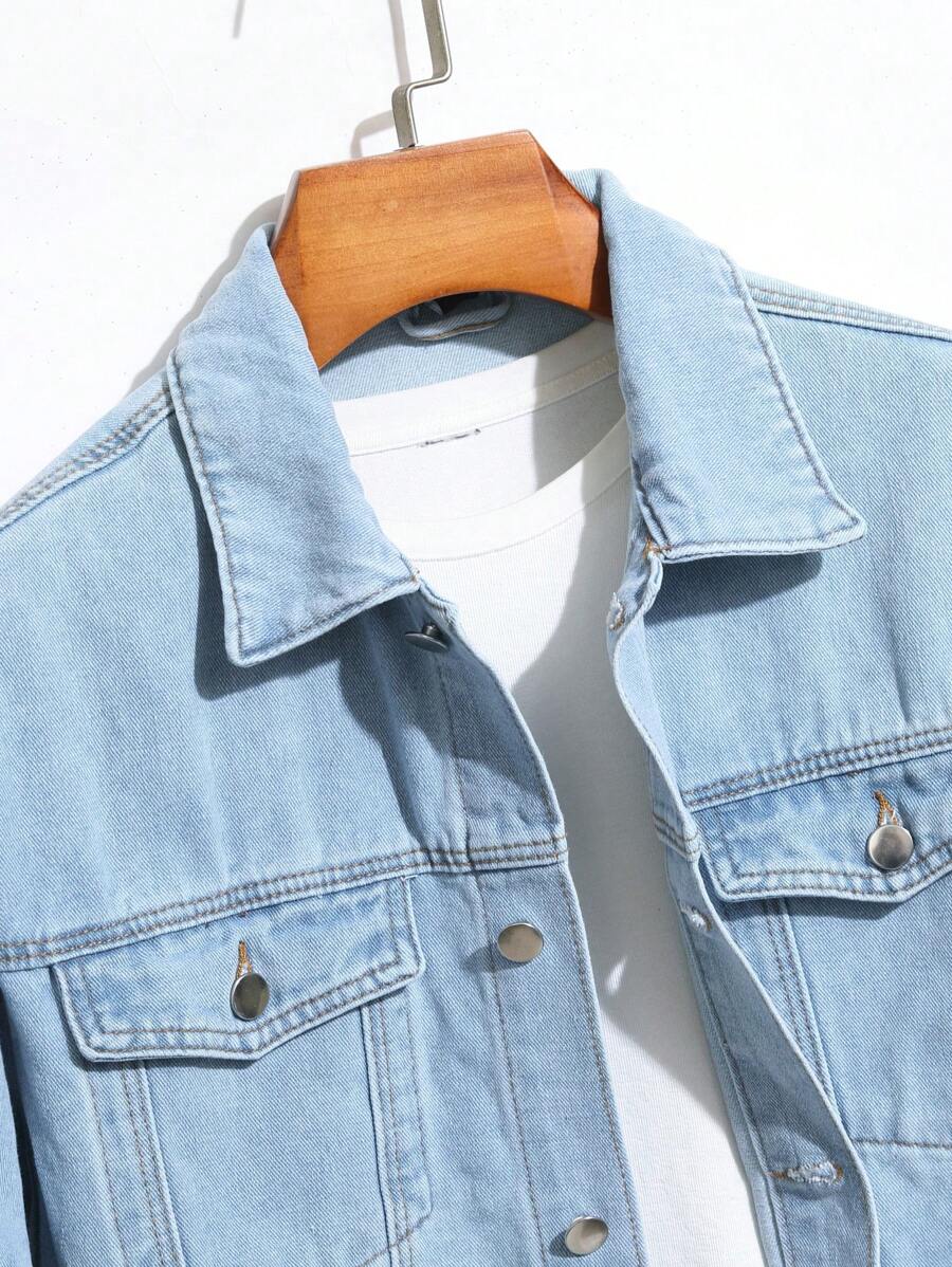 Chemise en jean décontractée à coupe ample et couleur unie pour homme
