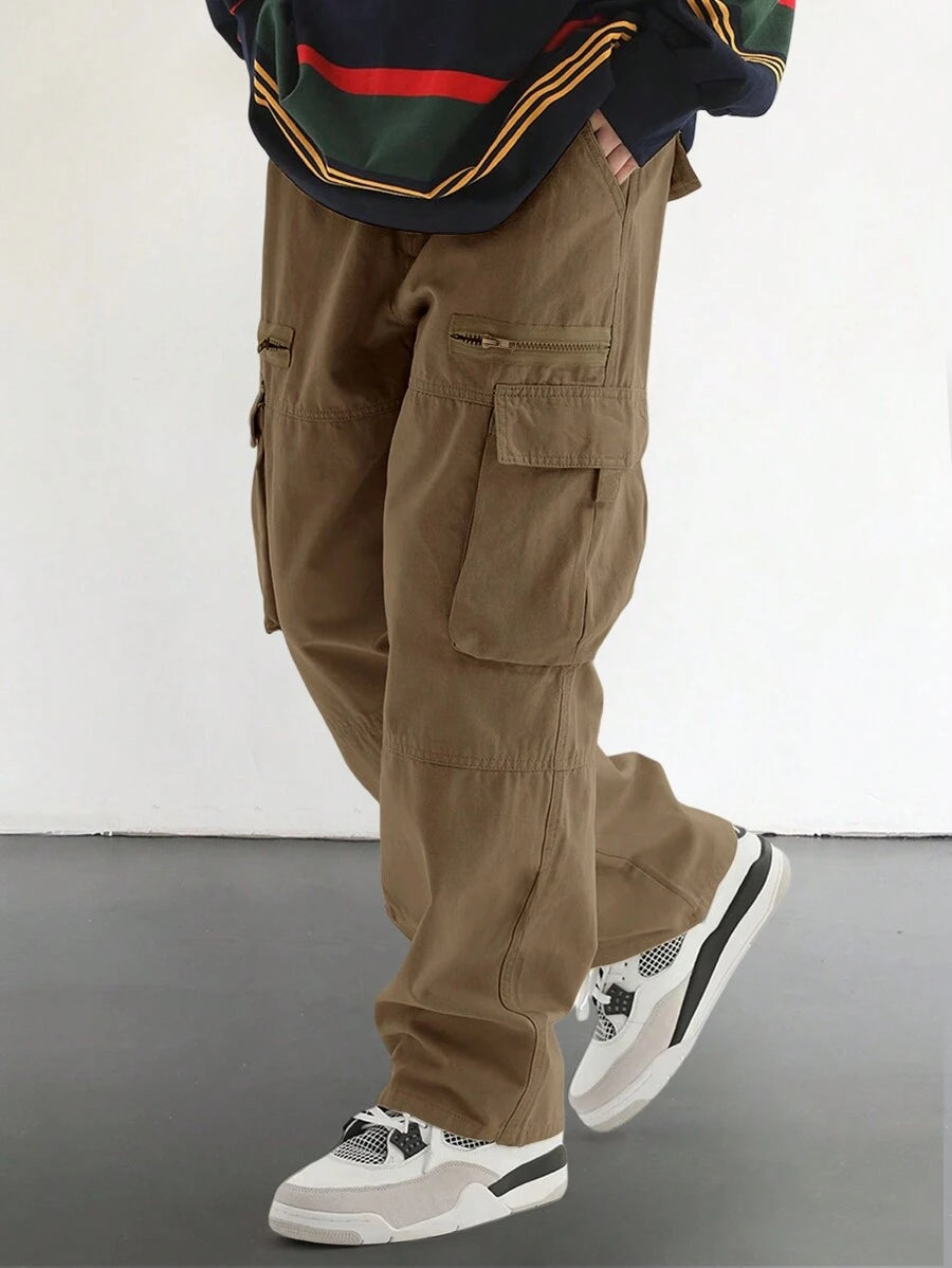 Pantalon cargo homme coupe ample avec poches rabat style décontracté