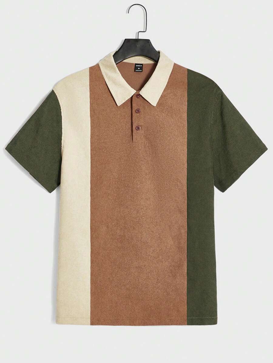 Polo décontracté à boutons et blocs de couleurs pour homme