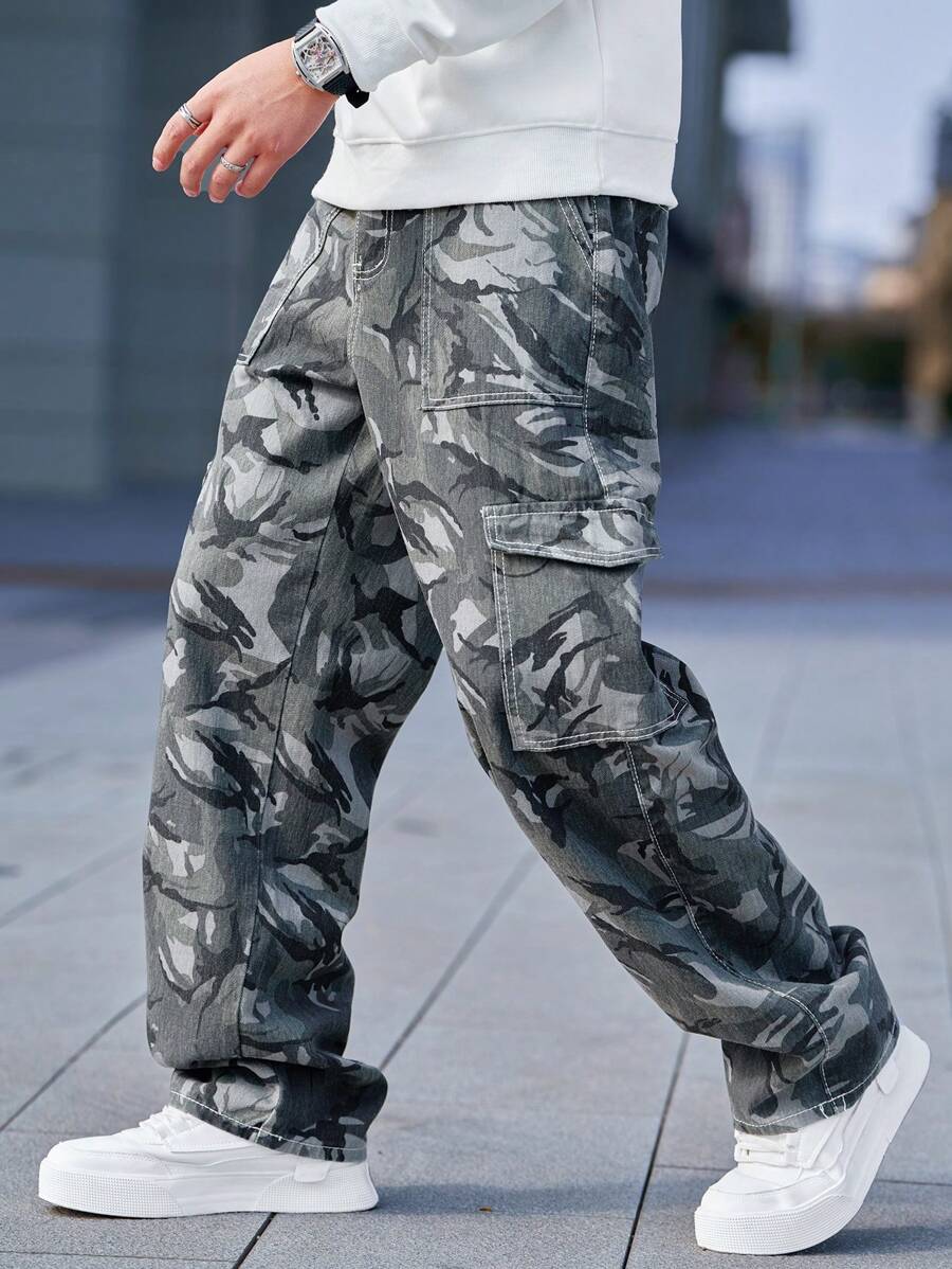 Pantalon cargo ample camouflage pour homme – Pantalon utilitaire à jambe large