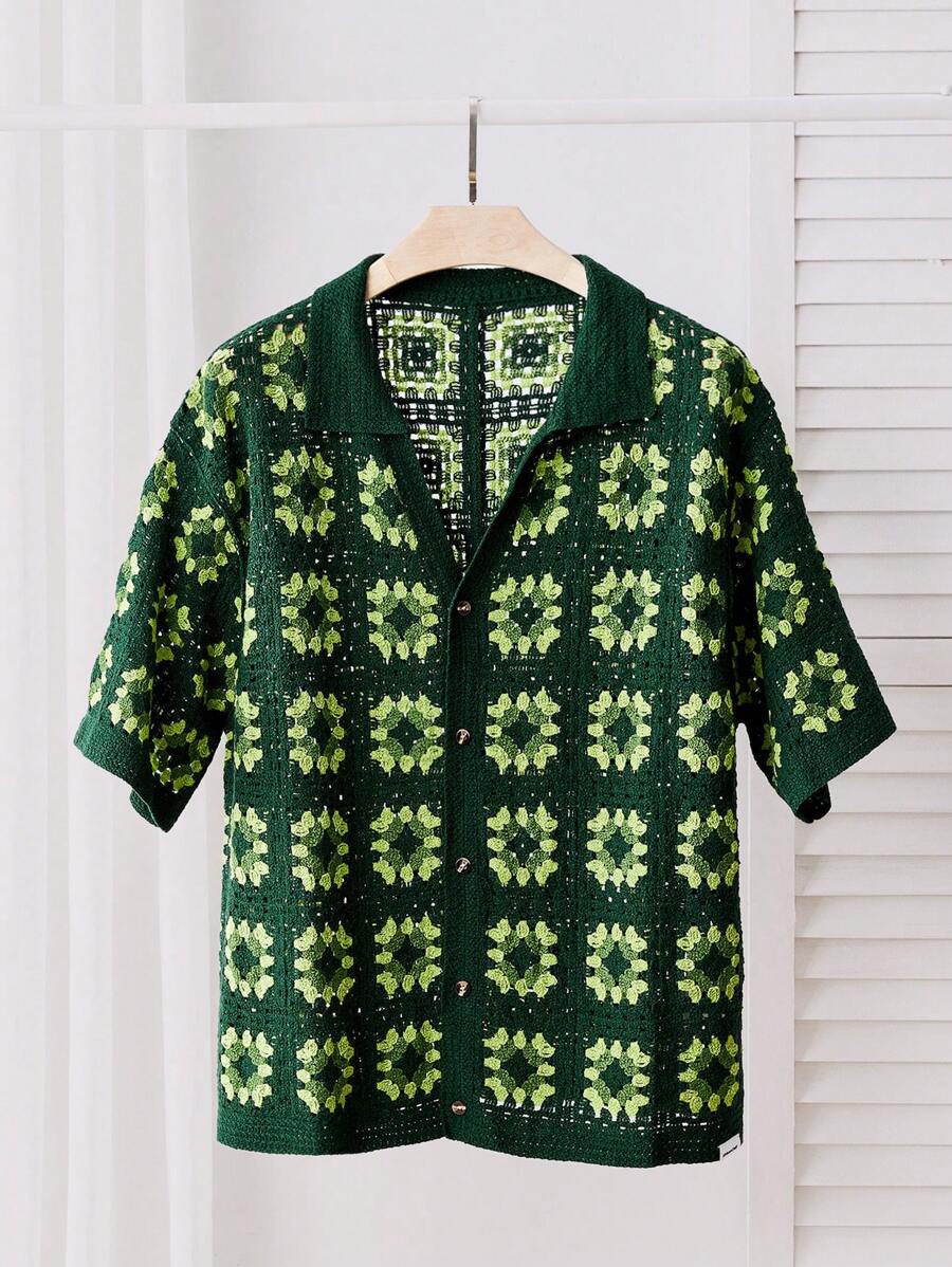 Chemises au crochet tendance homme col cubain été style vintage