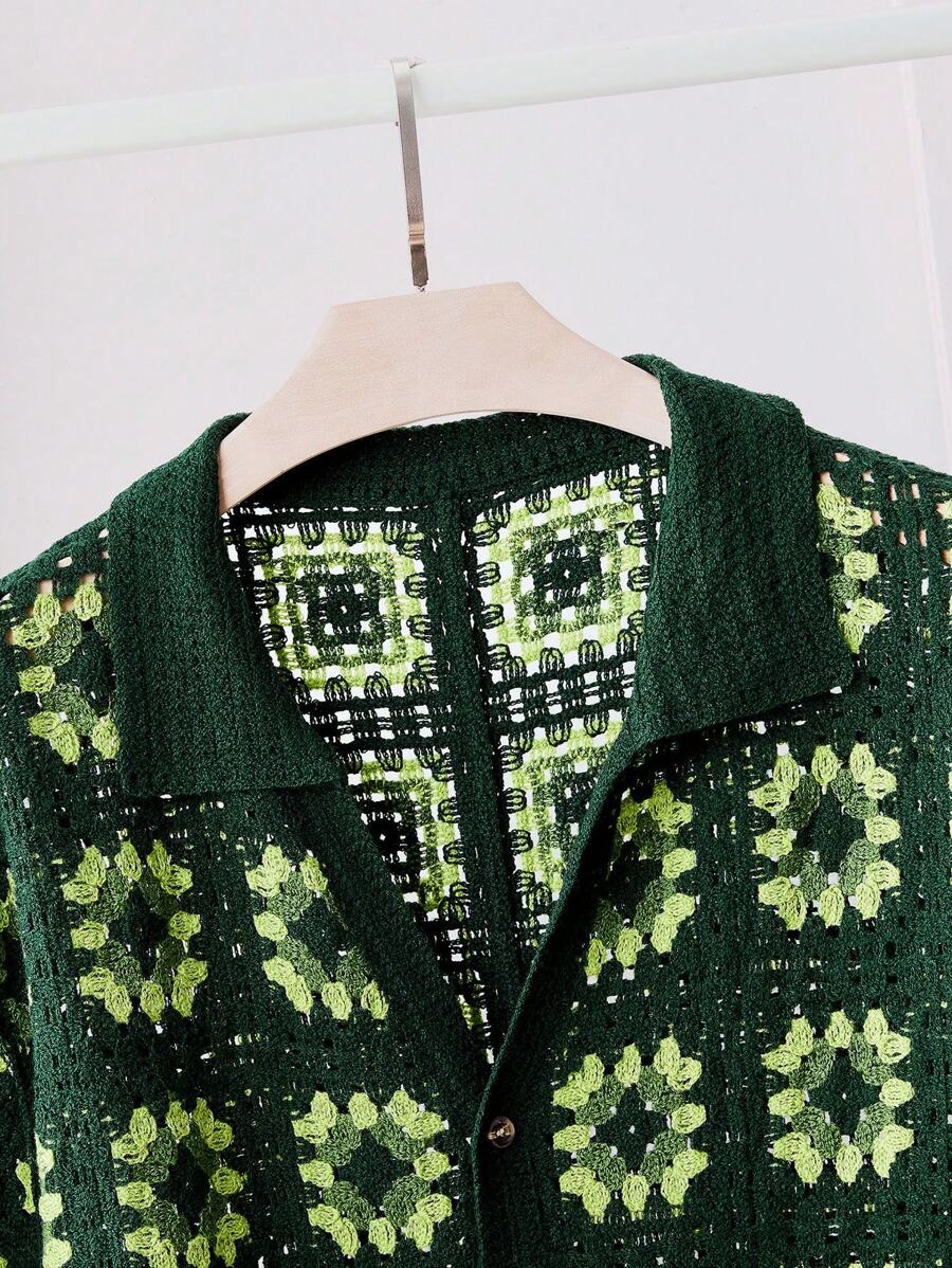 Chemises au crochet tendance homme col cubain été style vintage