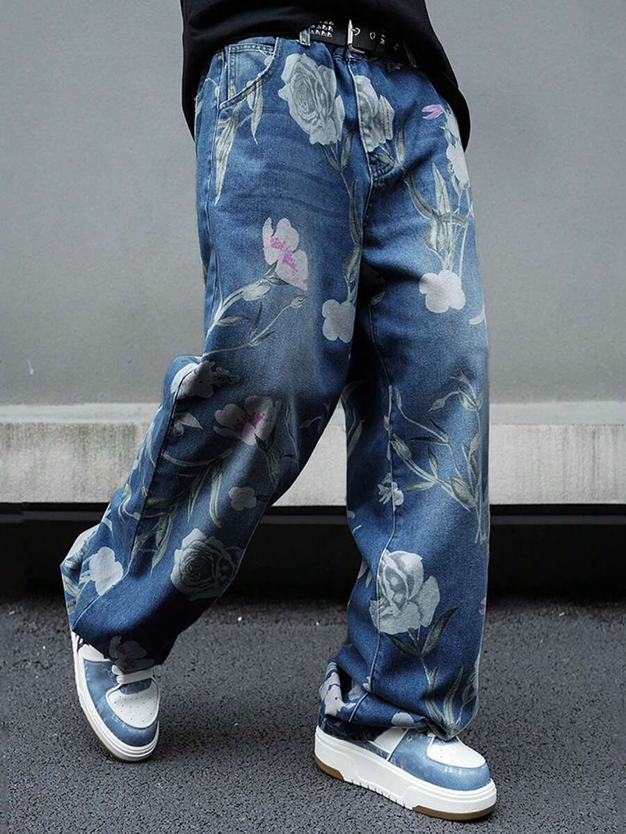 Pantalon ample simple à imprimé floral pour homme – Usage quotidien