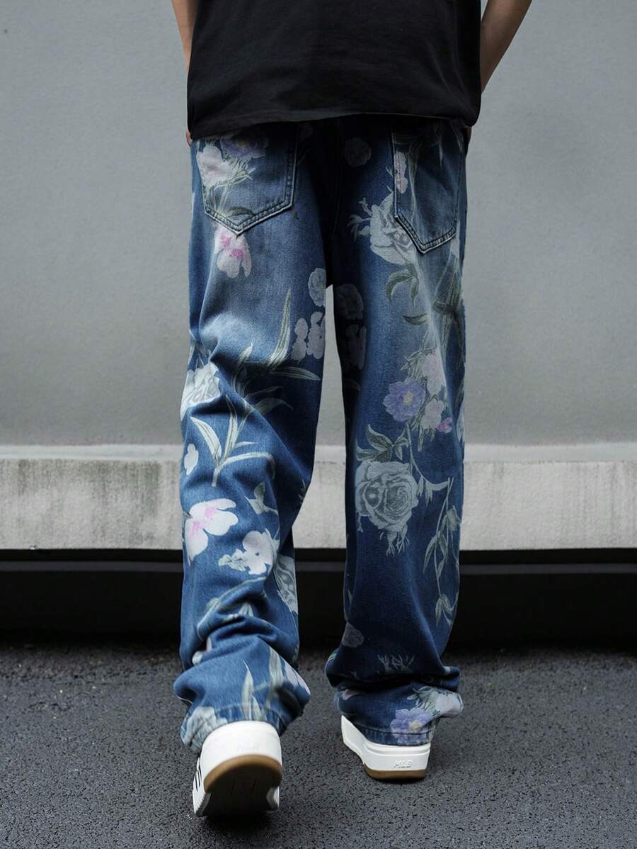 Pantalon ample simple à imprimé floral pour homme – Usage quotidien