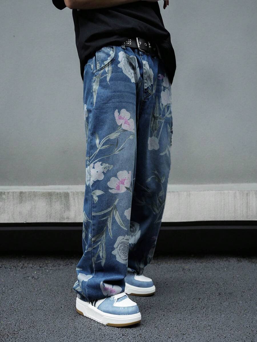 Pantalon ample simple à imprimé floral pour homme – Usage quotidien
