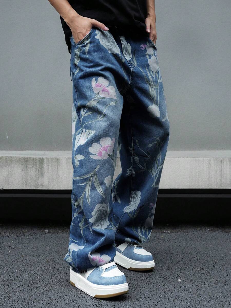 Pantalon ample simple à imprimé floral pour homme – Usage quotidien