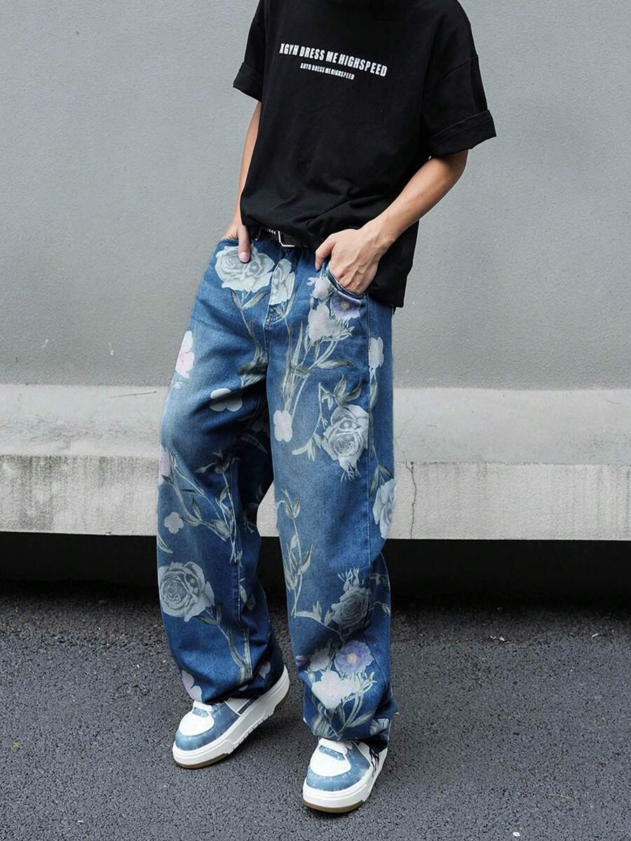 Pantalon ample simple à imprimé floral pour homme – Usage quotidien
