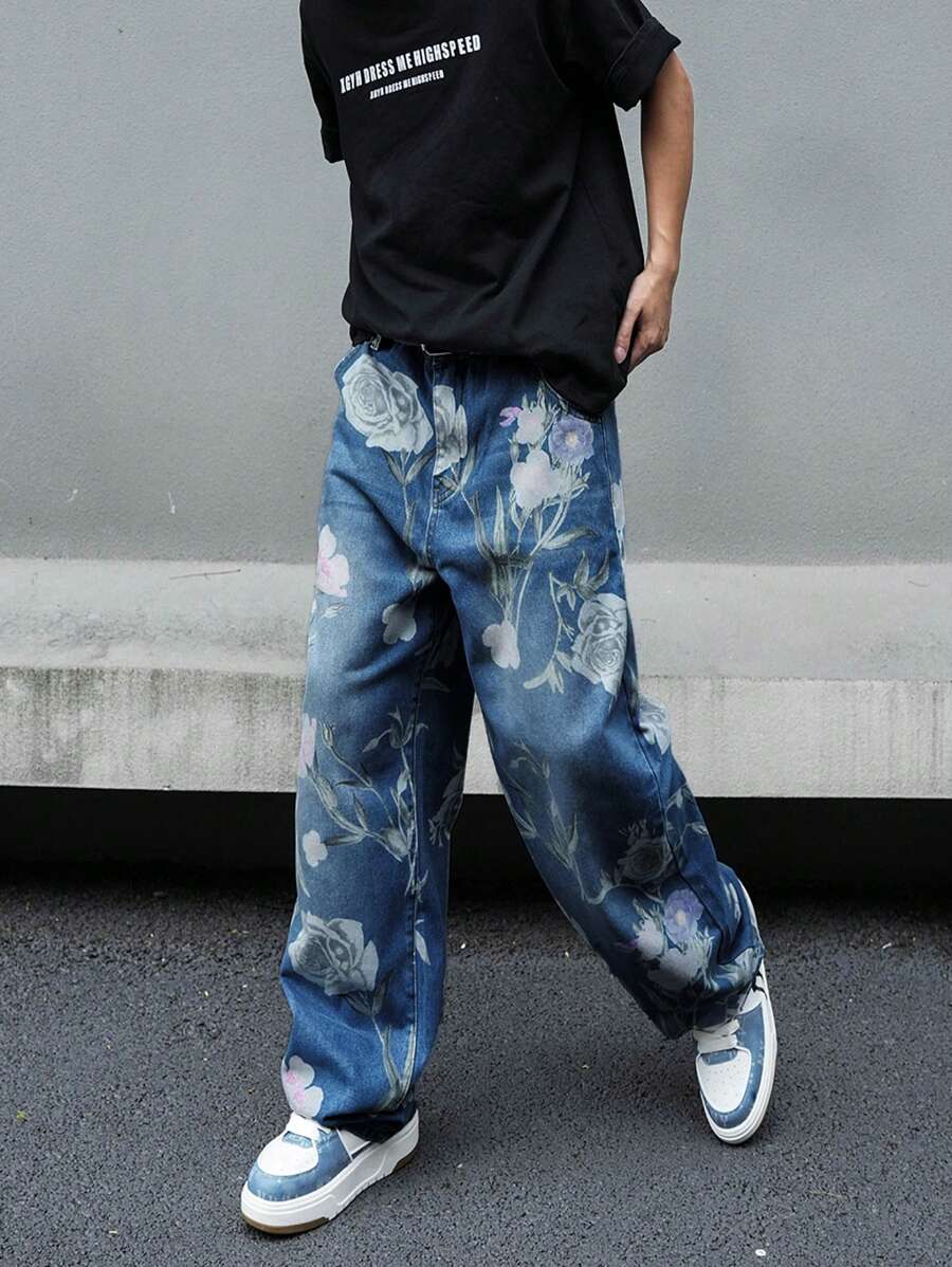 Pantalon ample simple à imprimé floral pour homme – Usage quotidien