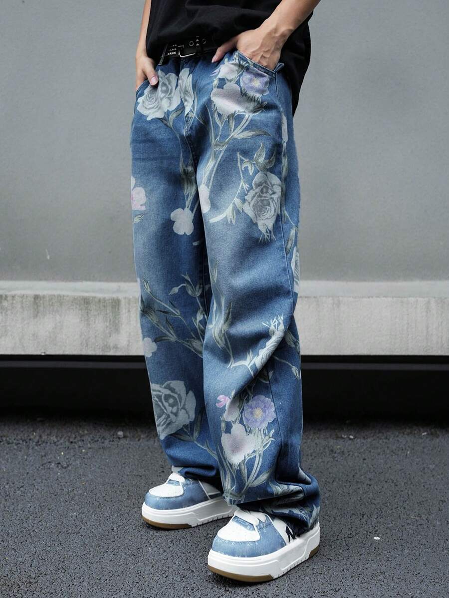 Pantalon ample simple à imprimé floral pour homme – Usage quotidien
