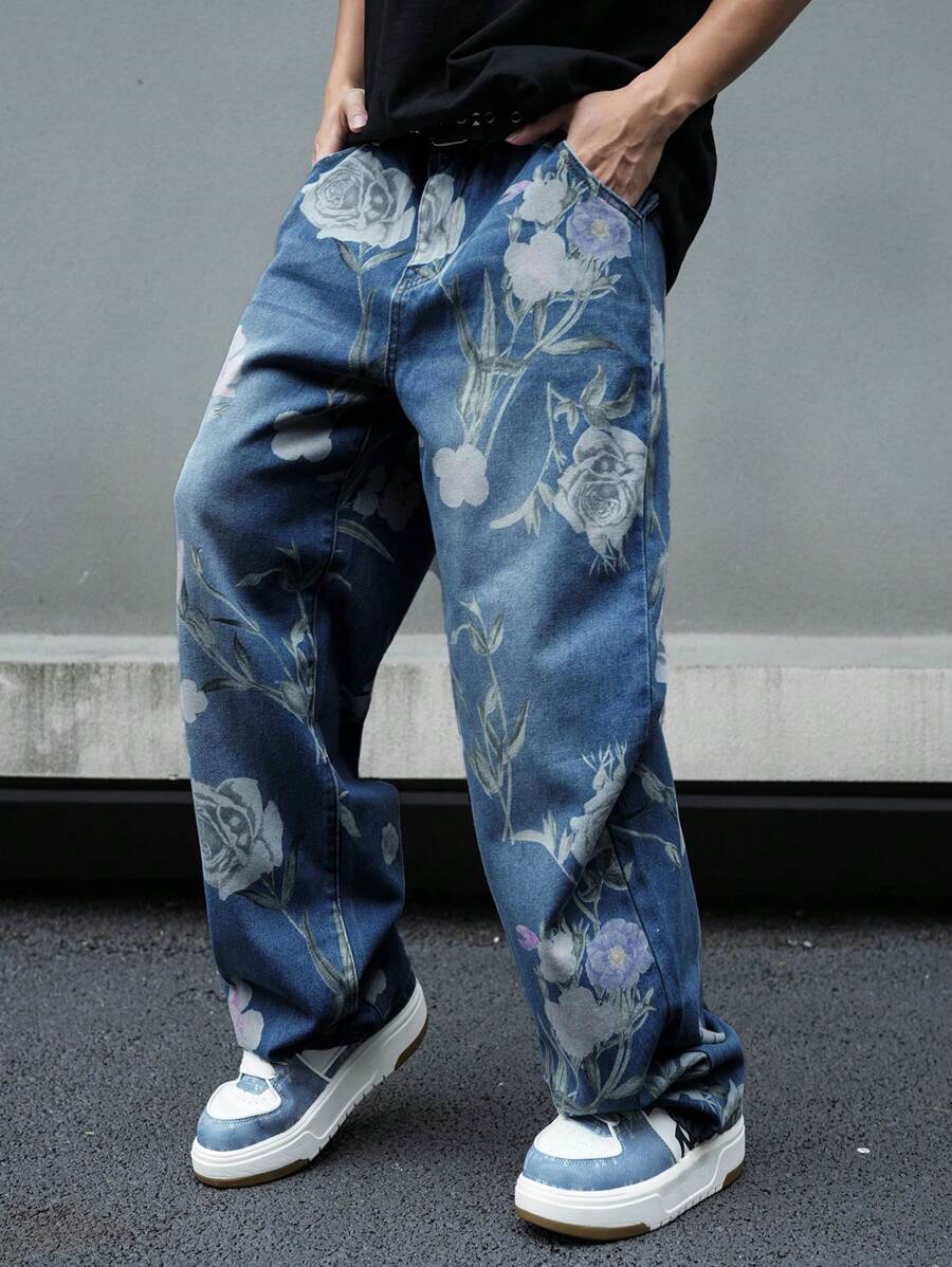 Pantalon ample simple à imprimé floral pour homme – Usage quotidien