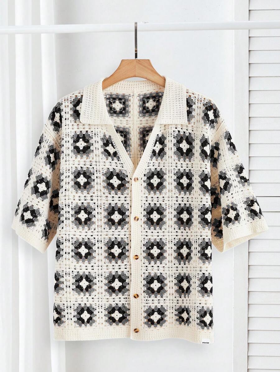 Chemises au crochet tendance homme col cubain été style vintage