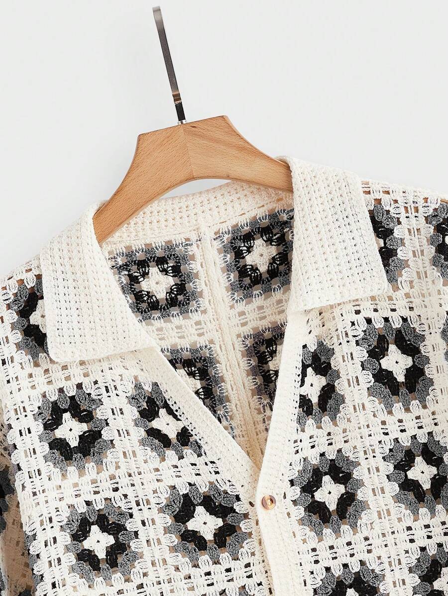 Chemises au crochet tendance homme col cubain été style vintage