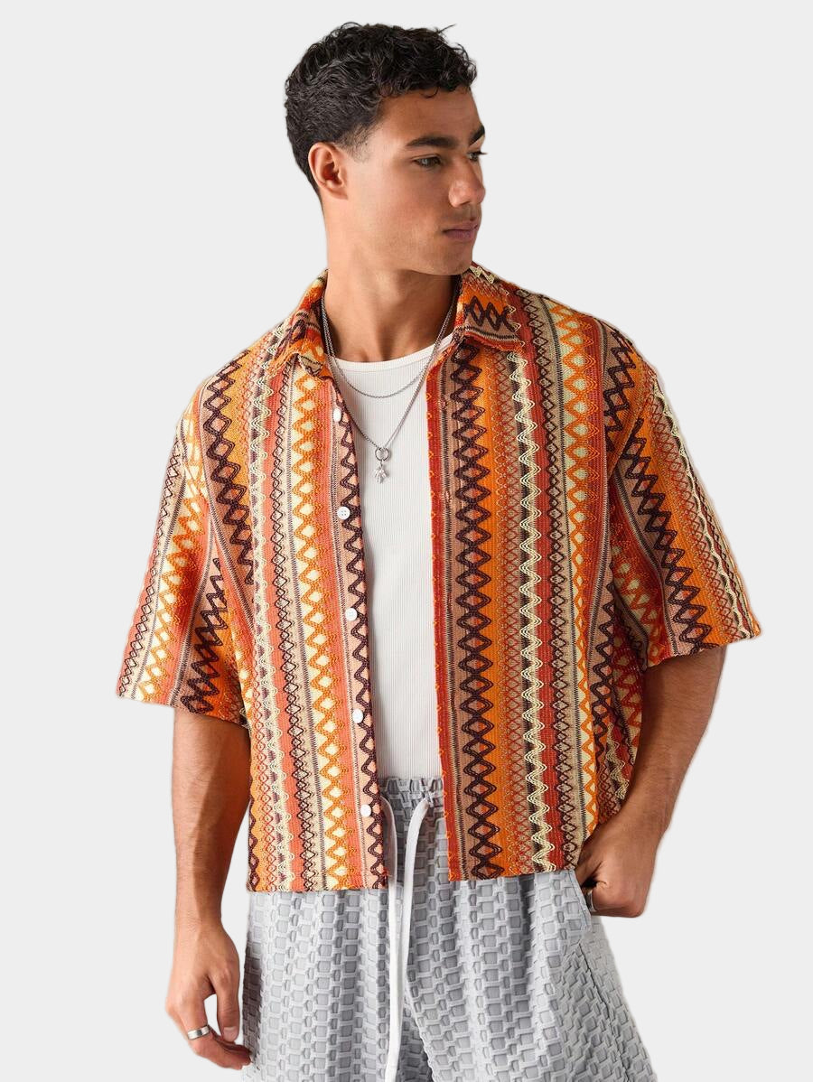 Chemise à manches courtes en jacquard tricoté - Style décontracté et ample