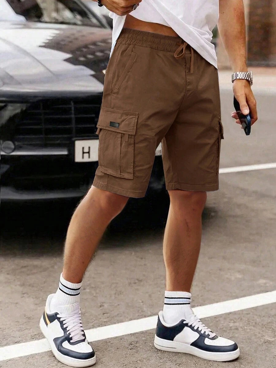 Shorts cargo pour hommes avec taille à cordon de serrage et poches latérales