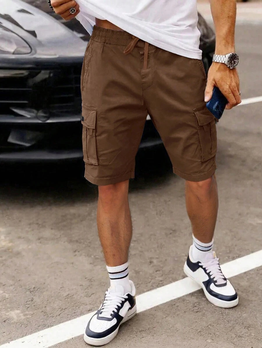 Shorts cargo pour hommes avec taille à cordon de serrage et poches latérales